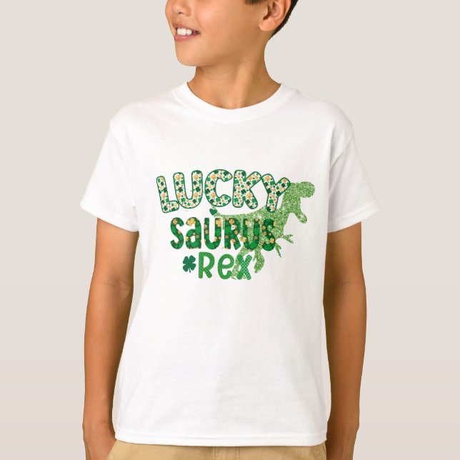 T-shirt Lucky Irish Kids Saurus Rex Tee, Dinosaur Lover (Devant)