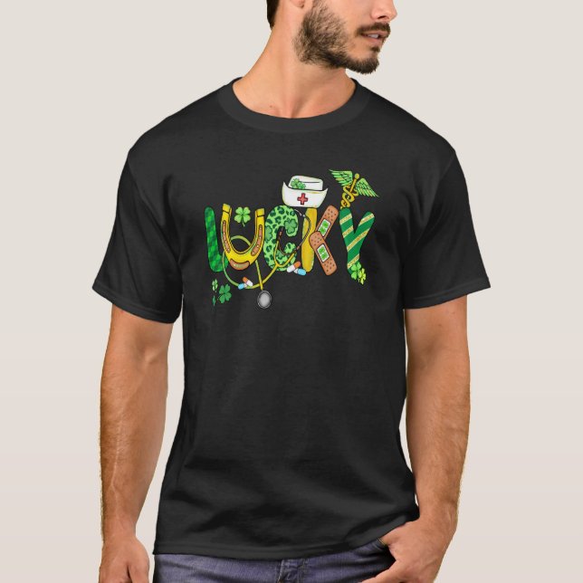 T-shirt Lucky Irish Nurse Stethoscope Scrub St Patricks Da (Devant)