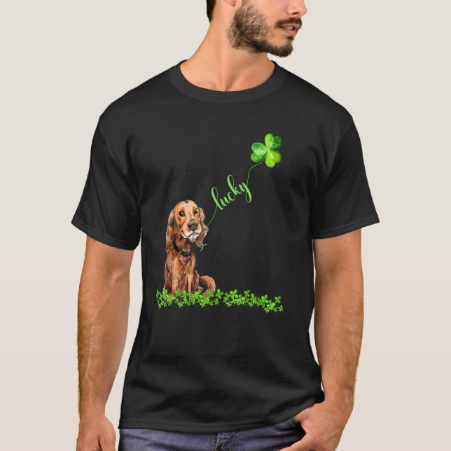 T-shirt Lucky Irish Setter Chig Shamrock St Patrick's Day (Devant)
