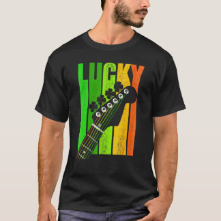 T-shirt Lucky Irish Shamrock Guitare Pour Guitariste St Pa