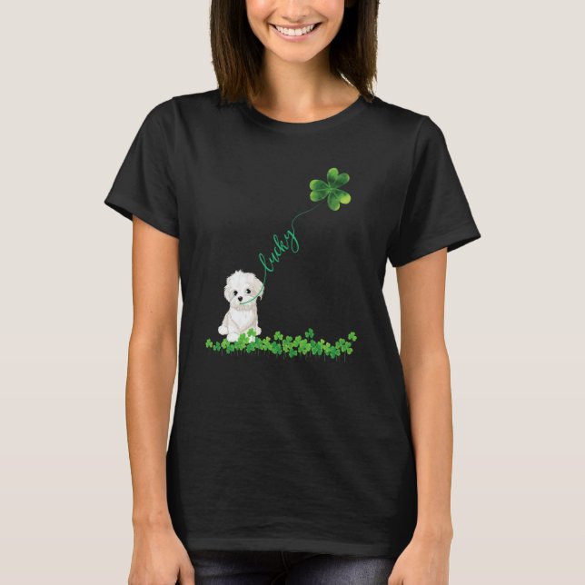 T-shirt Lucky Maltese Dog Shamrock St Patrick Day For Wome (Devant)