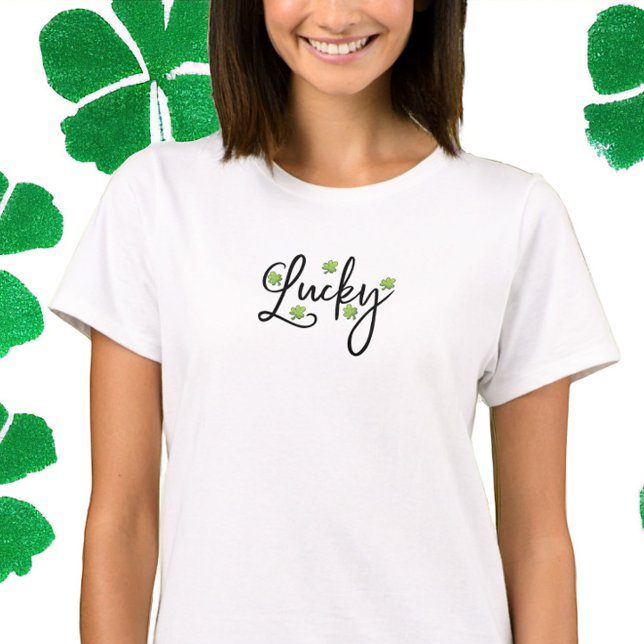 T-shirt Lucky Polka Dot Shamrock Script St. Patrick's Day (Créateur téléchargé)
