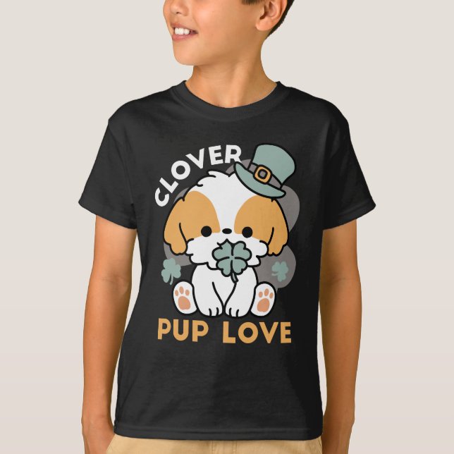 T-shirt Lucky Pup with Clover - St. Patrick's Day Cadeau (Devant)