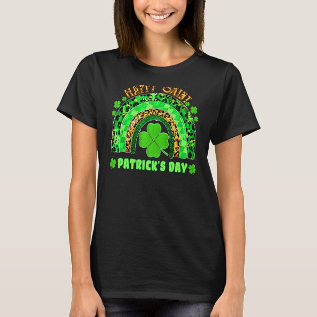 T-shirt Lucky Rainbow Leopard Patrick Day Funny Green Sham (Devant)