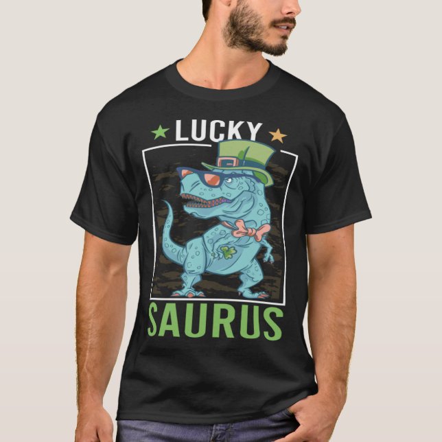 T-shirt Lucky Saurus Irish Rex Dinosaur  St Patrick s Day  (Devant)