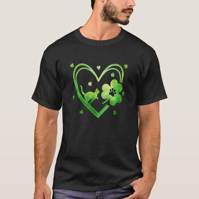 T-shirt Lucky Shamrock Heart Cat Paw Print For St Paddy's  (Devant)