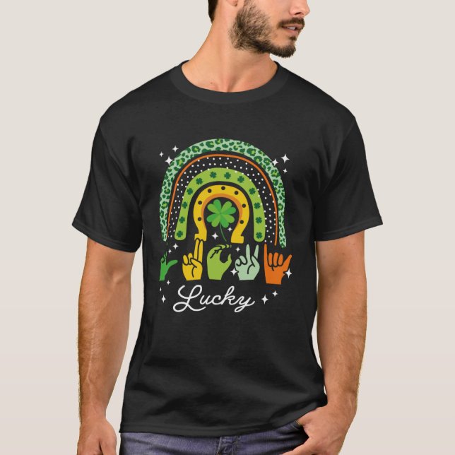 T-shirt Lucky Sign Language Deaf St Patrick s Day Irish AS (Devant)