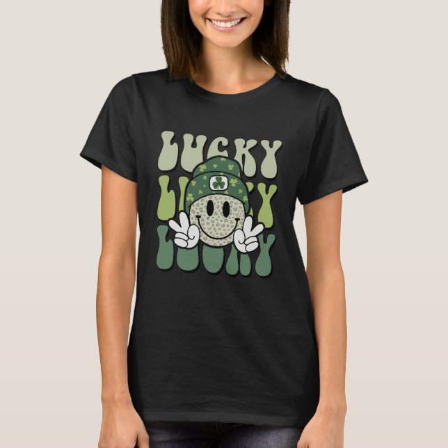 T-shirt Lucky St Patricks Day Retro Groovy Lucky Smile Mem (Devant)