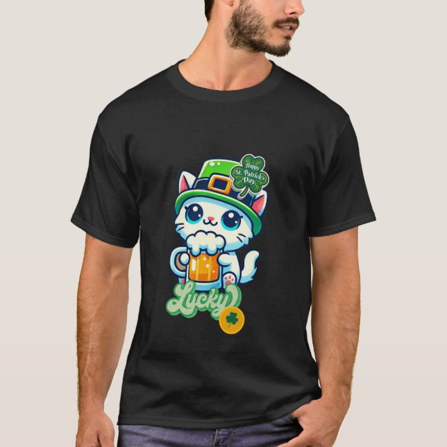 T-shirt "Lucky" St. Patrick's Day Shirt avec Cute Kitten (Devant)
