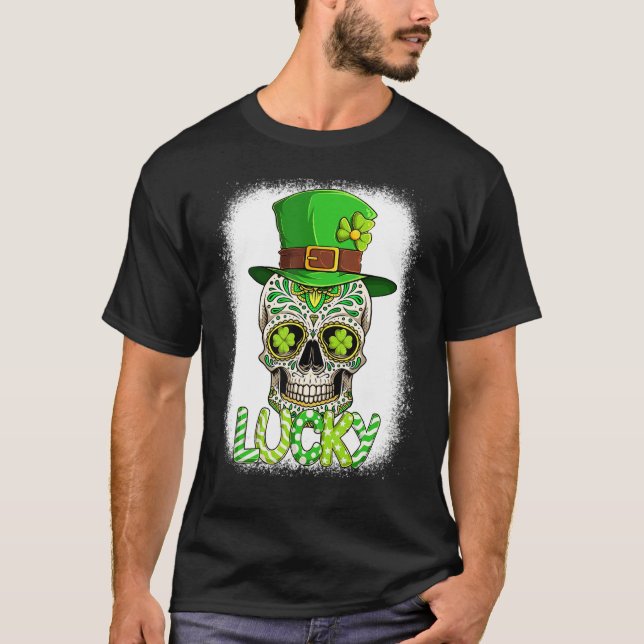 T-shirt Lucky Sugar Skull Leprechaun Hat St Patrick's Day  (Devant)