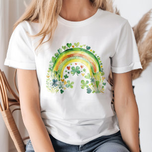 T-shirt "Lucky Vibes" Aquarelle Vert arc-en-ciel Shamrocks