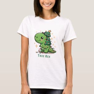 T-shirt Lumière de dinosaure de Noël Fête drôle Rex d'arbr