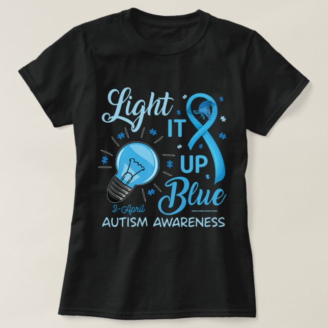 T-shirt Lumière sur Sensibilisation sur l'autisme bleue Pu (Design devant)