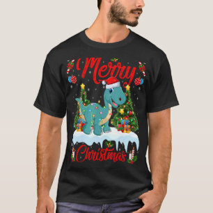 T-shirt Lumières Arbre de Noël Père Noël Brontosaurus Dino