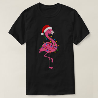 T-shirt Lumières de flamant rose de Noël Tropical Vacances
