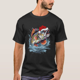 T-shirt Lumières de Noël Basse de chapeau de Noël Pêche de