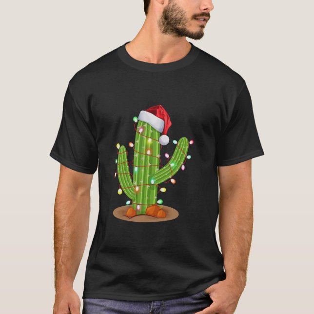 T-shirt Lumières de Noël Cactus Lover Amusant Noël Long Sl (Devant)