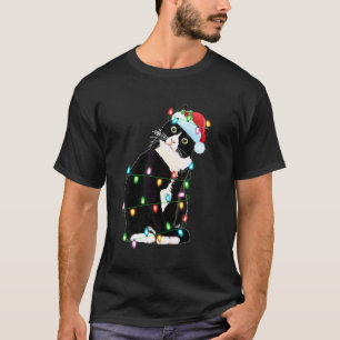 T-shirt Lumières de Noël Chat Noir Drôle Chapeau de Père N
