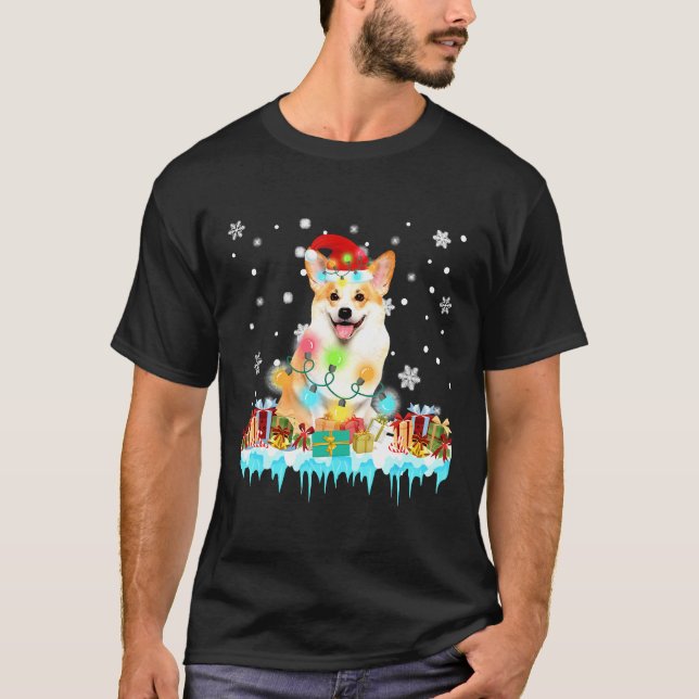 T-shirt Lumières de Noël Corgi Chien Père Noël Tree Xmas C (Devant)