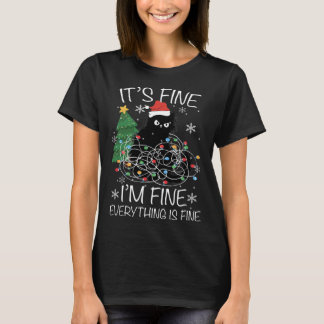 T-shirt Lumières de Noël de chat Je vais bien Tout va bien