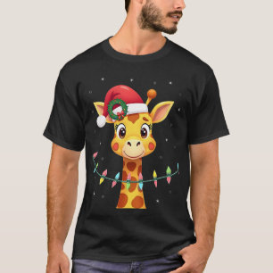 T-shirt Lumières de Noël de girafe mignonne Chapeau de Pèr