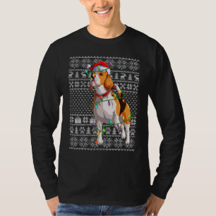 T-shirt Lumières de Noël de style pull moche Santa Beagle