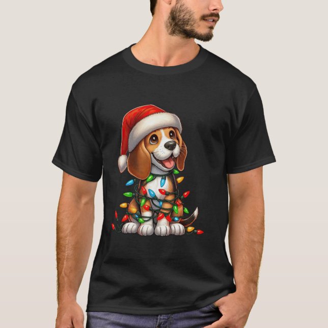 T-shirt Lumières de Noël du beagle Santa Hat Garçons Fille (Devant)