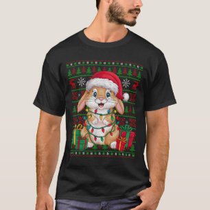 T-shirt Lumières de Noël Lapin Bunny Chapeau de Père Noël 