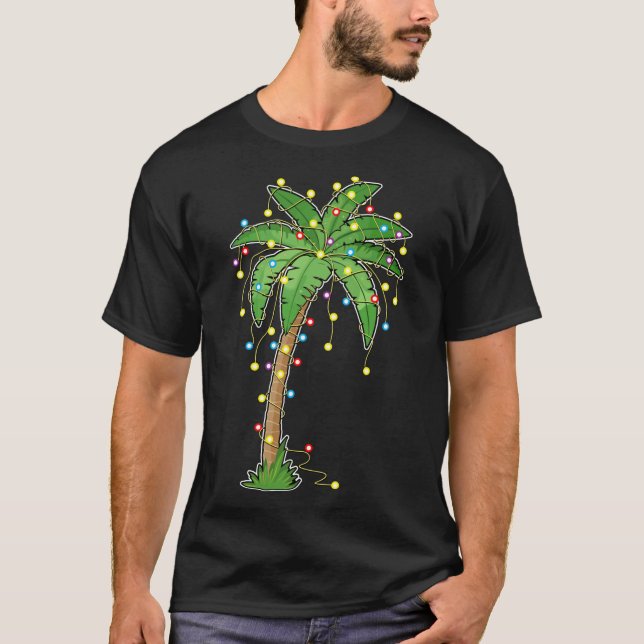 T-shirt Lumières de Noël Palm Tree Beach Funny Tropical Xm (Devant)