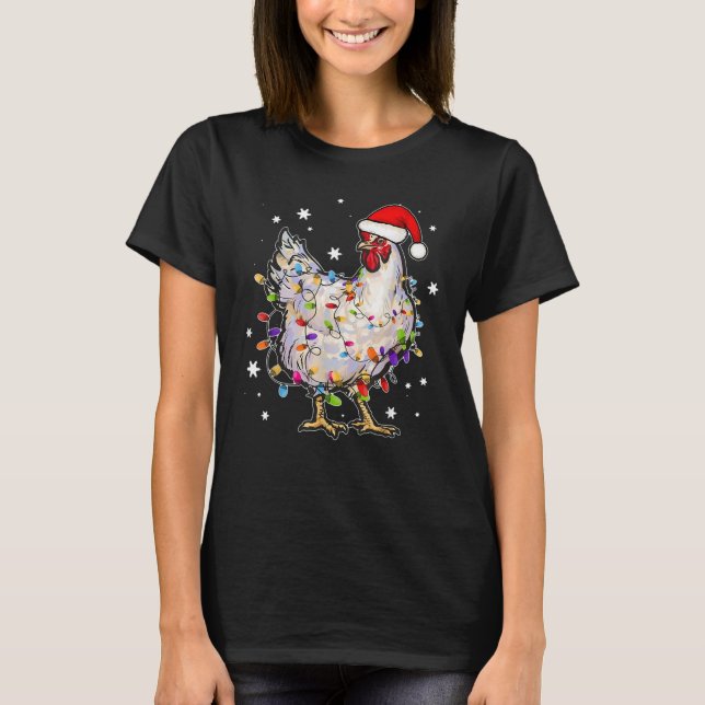 T-shirt Lumières de Noël Poulet Père Noël Funny Arbre Poul (Devant)