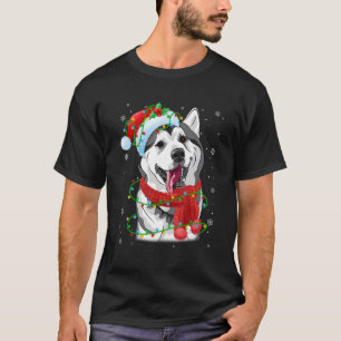 T-shirt Lumières de Noël Sibérie Husky Chien Santa Hat Sca