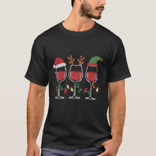 T-shirt Lumières de Noël Verre à Vin Fête de Noël Boire