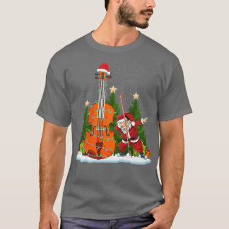 T-shirt Lumières de Noël violon Père Noël Dabbing Famille