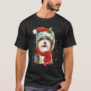 T-shirt Lumières de Noël Yorkshire Terrier Chien Santa Hat