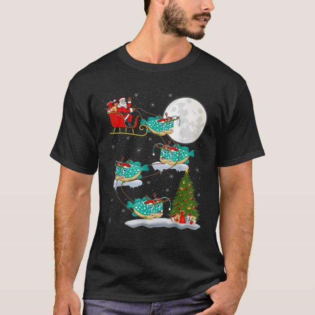 T-shirt Lumières des arbres de Noël amusant Père Noël équi (Devant)