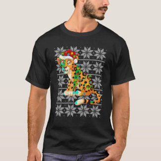 T-shirt Luminaires de Noël léopard Rinder Santa Hat Ugly X