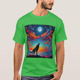 T-shirt Lunar Howl : Serenade de loup sous un ciel animé