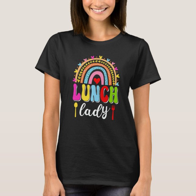 T-shirt Lunch Lady Groovy Rainbow Lunch Lady Squad Back To (Devant)
