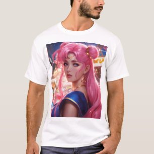 T-shirt Lune à voile avec cheveux roses