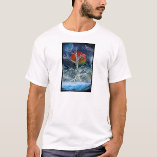 T-shirt Lune brumeuse d'orange de nuit d'arbre mort simple