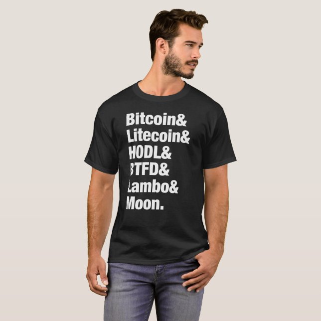 T-shirt Lune de Bitcoin Litecoin HODL BTFD Lambo (foncée) (Devant entier)