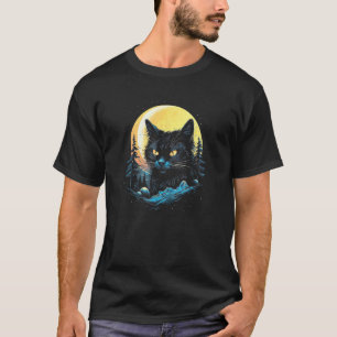 T-shirt Lune de la Forêt de Chat Noir Mysical Chat Noir