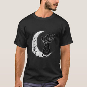 T-shirt Lune Halloween Scary Black Chat Costume sorcier Ca