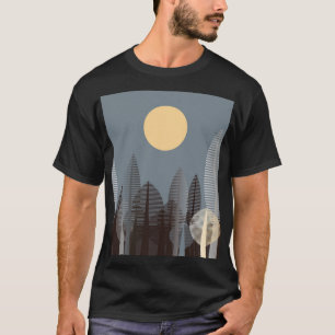 T-shirt Lune sur la forêt rayée, argent.