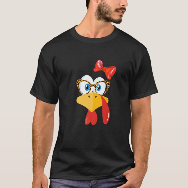 T-shirt Lunettes à motif léopard et visage de dinde mignon (Devant)