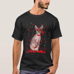 T-shirt Lunettes de chat Sphinx Cute Fleur de coeur Valent