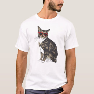 T-shirt Lunettes de coeur de chat Tabby