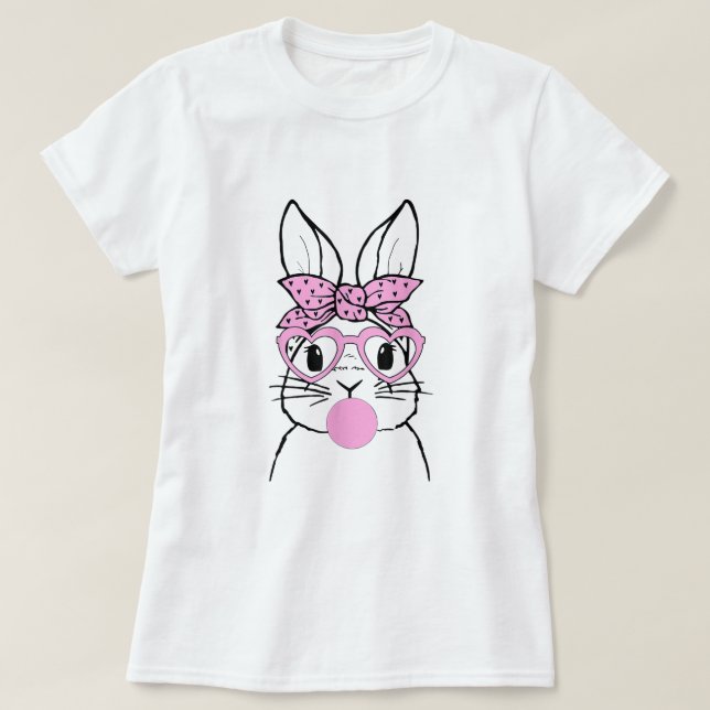 T-shirt Lunettes de lapin Bandana soufflant de bulle Gum E (Design devant)
