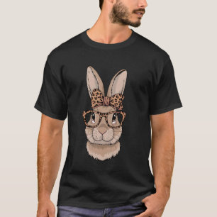 T-shirt lunettes de lapin de Pâques léopard de Pâques