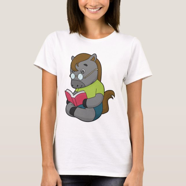 T-shirt Lunettes de livre Nerd de cheval (Devant)